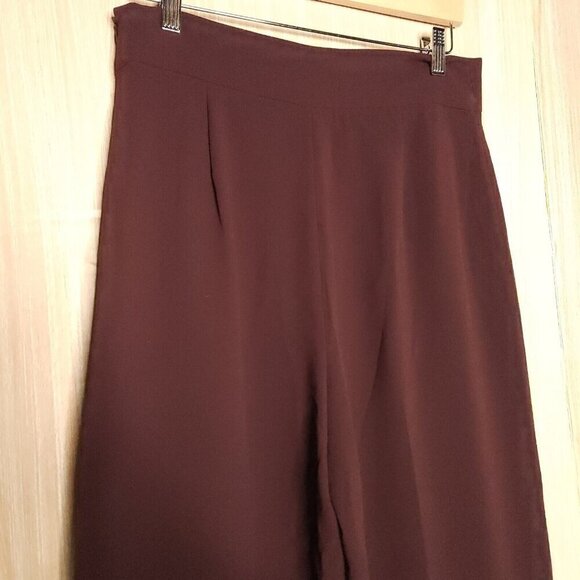 Zara Maroon Red Wide Leg Side Zip Cropped Pants Large - Picture 4 of 7